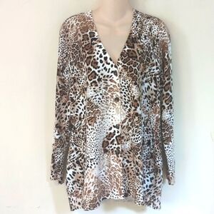 Chico's Cheetah Mix Leo Cardigan Khaki